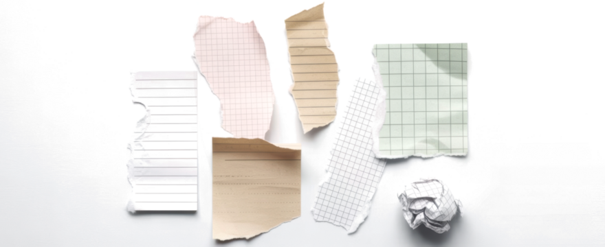 Assorted Torn Note Pages and Crumpled Paper Ball 
