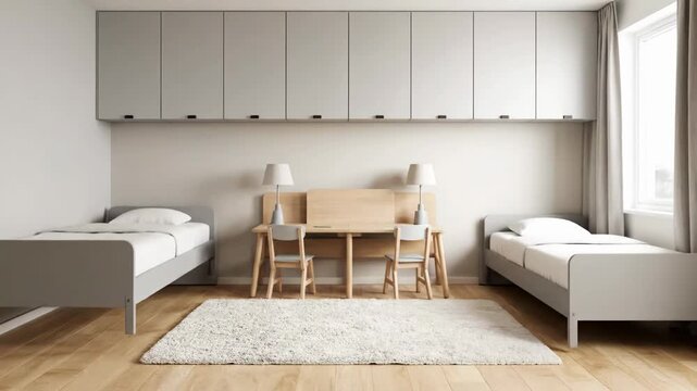 Furniture seamlessly transforms in minimalist home, creating expandable dining area and versatile sleeping space. Bright, airy atmosphere with natural light enhances modern living