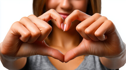 Des mains d'une jeune femme faisant un c&oelig;ur