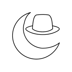 Outline drawing of a crescent moon and a hat on transparent background silhouette
