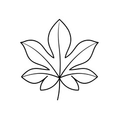 Outline drawing of a single leaf with five lobes on transparent background silhouette