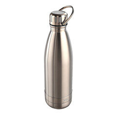 Reusable stainless steel water bottle isolated on black background for sustainable hydration