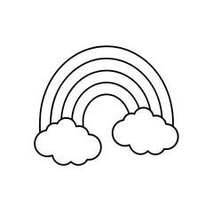 Simple outline drawing of a rainbow with clouds on transparent background silhouette