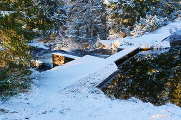 The outlet of the river Lenaelva at the lake L&oslash;nsj&oslash;en of the Toten&aring;sen Hills, Norway, November 2025.