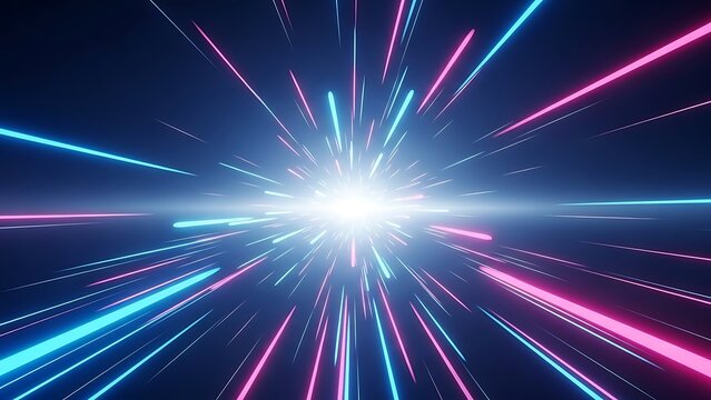 Dynamic neon light streaks creating a futuristic tunnel effect, perfect for technology, innovation and modern design projects, electric and vibrant backdrop