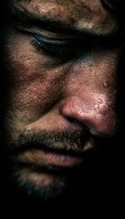 Fototapeta premium Close-Up Portrait Depicting Emotional Burnout with Dramatic Lighting