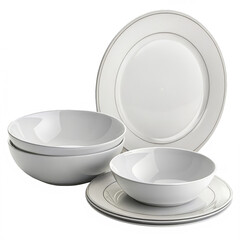 Fototapeta premium Elegant white dinnerware set on black background for fine dining and table setting