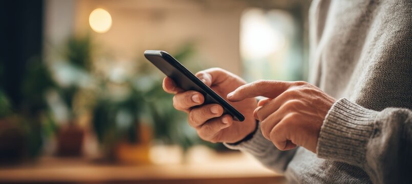 Close-up of Hand Typing on Smartphone in Soft Tones Lifestyle Photography