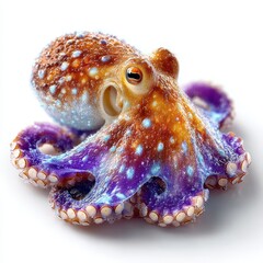 Colorful Octopus Close-up on White Background, Marine Wildlife