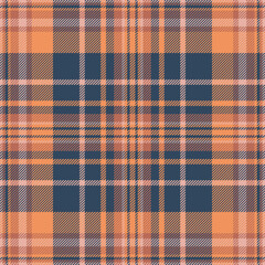 Satin seamless textile pattern, domestic texture vector plaid. Graphical check tartan background fabric in cyan and orange colors.