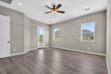 Fototapeta premium Spacious Room With Natural Light, Open And Luminous Bedroom With Patio Access And Modern Design Elements