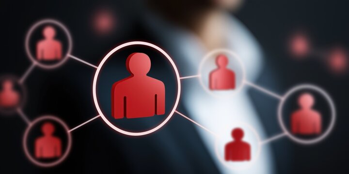 Abstract network concept with connected red silhouettes and blurred background