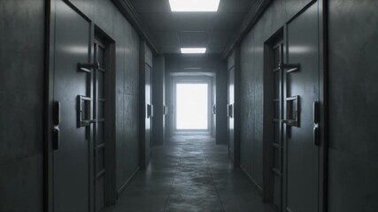 A dark corridor captured with dynamic camera movement, creating a cinematic, moody atmosphere. The scene evokes suspense, mystery, and tension, ideal for thriller or dramatic visual storytelling.