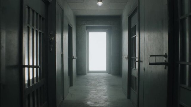 A dark corridor captured with dynamic camera movement, creating a cinematic, moody atmosphere. The scene evokes suspense, mystery, and tension, ideal for thriller or dramatic visual storytelling.