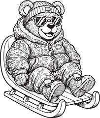 Winter teddy bear on a sled