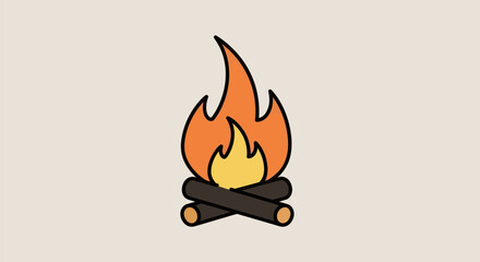 Illustration of a Campfire with Logs and Flames.