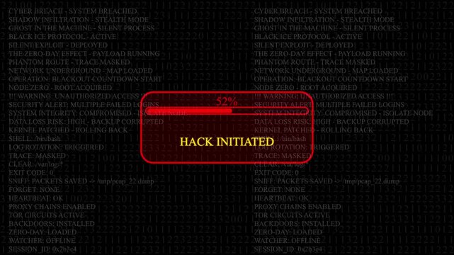 Cyber Security Hack Initiated Progress Bar cybersecurity. black background of computer code programming 