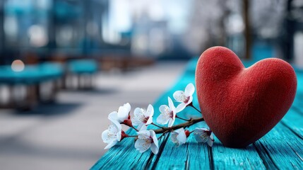 Romantic heart and blossoms urban park still life photography spring ambiance close-up shot love concept for modern aesthetics