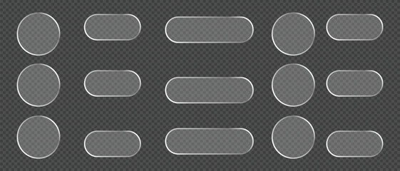 Glass frame collection, transparent button and ui elements on background