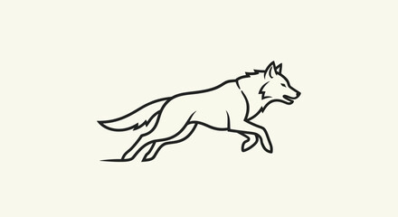 Obraz premium Line Art Illustration of a Wolf in Mid-Leap.