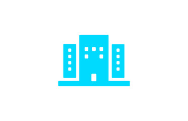 Cyan blue building illustration on transparent background for hiring, business or infrastructure designs