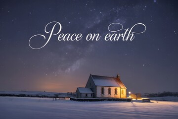 Experience the serene beauty of winter with a charming church under a starlit sky, evoking feelings of peace and tranquility, perfect for heartwarming holiday greetings