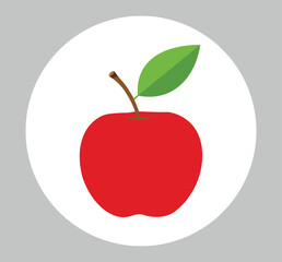 A red apple with a green leaf isolated on in a circle
