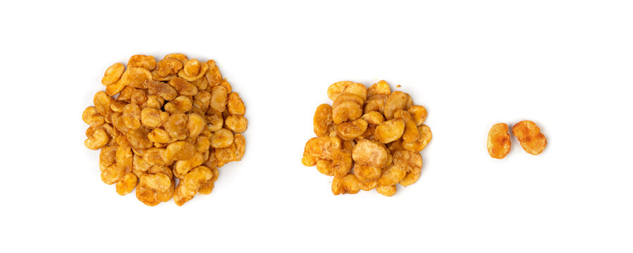 Roasted broad beans snack isolated, fried vicia faba, spicy legume, crispy big beans chips for salads