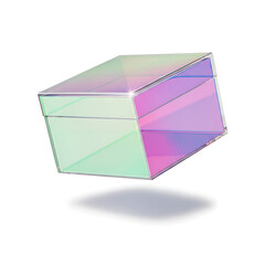 Iridescent prism reflecting light and colors on a white background