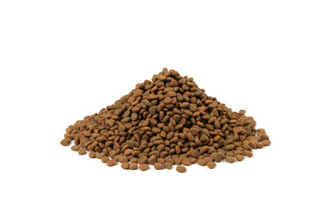 Dry pet food, dog kibble pile, puppy pellets, small canine protein croquette meal, animal food