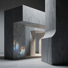 Abstract concrete architecture with geometric shapes and light reflections