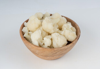 Steamed cauliflower pieces close up