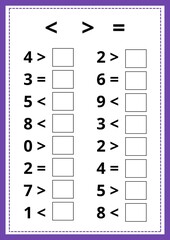 Learning begins here, a simple math worksheet challenges young minds with greater than, less than, and equal to comparisons, fostering early numeracy skills. The worksheet. 