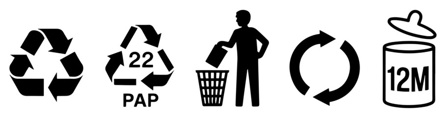 recycling packaging symbol icon set