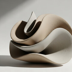 Abstract ceramic sculpture with organic shapes and neutral tones in soft light