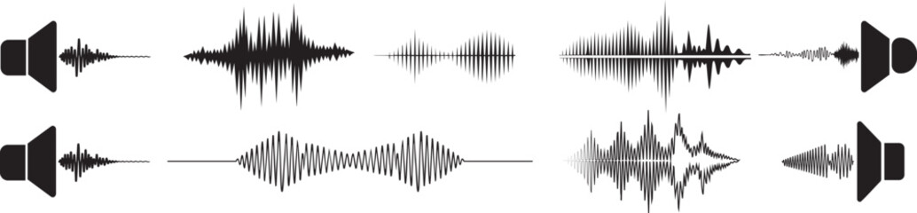 Voice Waveform Set | Audio Signal Illustration | Sound Waves Silhouette Icons