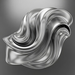 Abstract silver metallic fluid wave form with soft shadows and reflections