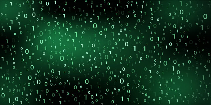 Vector digital code rain in a Matrix inspired futuristic style. High-tech backdrop with glowing binary characters. Binary Software Programming Code Background. Digital Data Technology Concept.