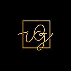 Elegant initial monogram letters IG VG in a flowing golden handwritten script, perfectly framed within a square for luxury branding