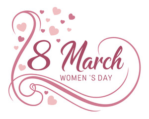 Elegant 8th of March Womens Day Celebration Graphic Design Template with Decorative Elements and Hearts Symbolizing Love and Empowerment