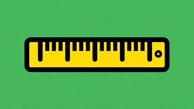 Stylized yellow ruler icon with black markings on a solid green background