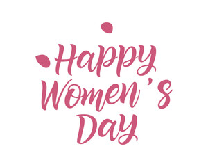 Happy Womens Day greeting card design with elegant pink typography on a clean white background illustration