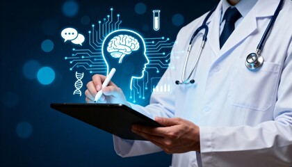 Doctor Utilizing Advanced AI Technology for Healthcare Innovation and Digital Medical Solutions