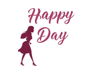 Stylized Silhouette of Woman in Dress Beside Happy Day Text Inviting Positive Vibes and Inspiration