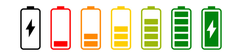 Set of battery charge indicators isolated on transparent background © image@50