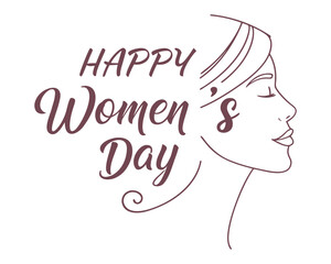 Celebrating International Womens Day with Elegant Line Art Woman Portrait and Calligraphy Greeting Card Design