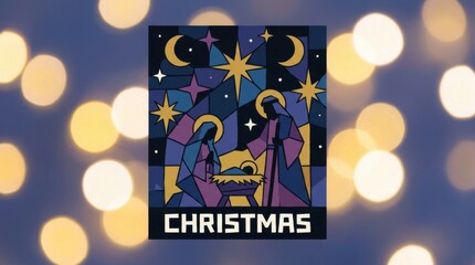 geometric story ratio illustration template depicting a hand-drawn nativity silhouette in front of a starry sky for christmas 2025 illustration template