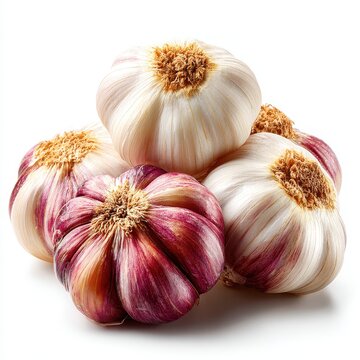 Pile of Fresh Garlic Bulbs Isolated on White Background, Close-up