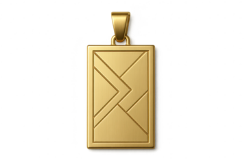 Modern gold pendant with geometric pattern, isolated on transparent background.