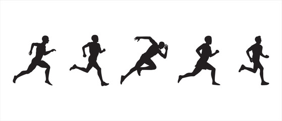 Running Silhouette Set – Athletic Runner Poses PNG for Fitness and Sports